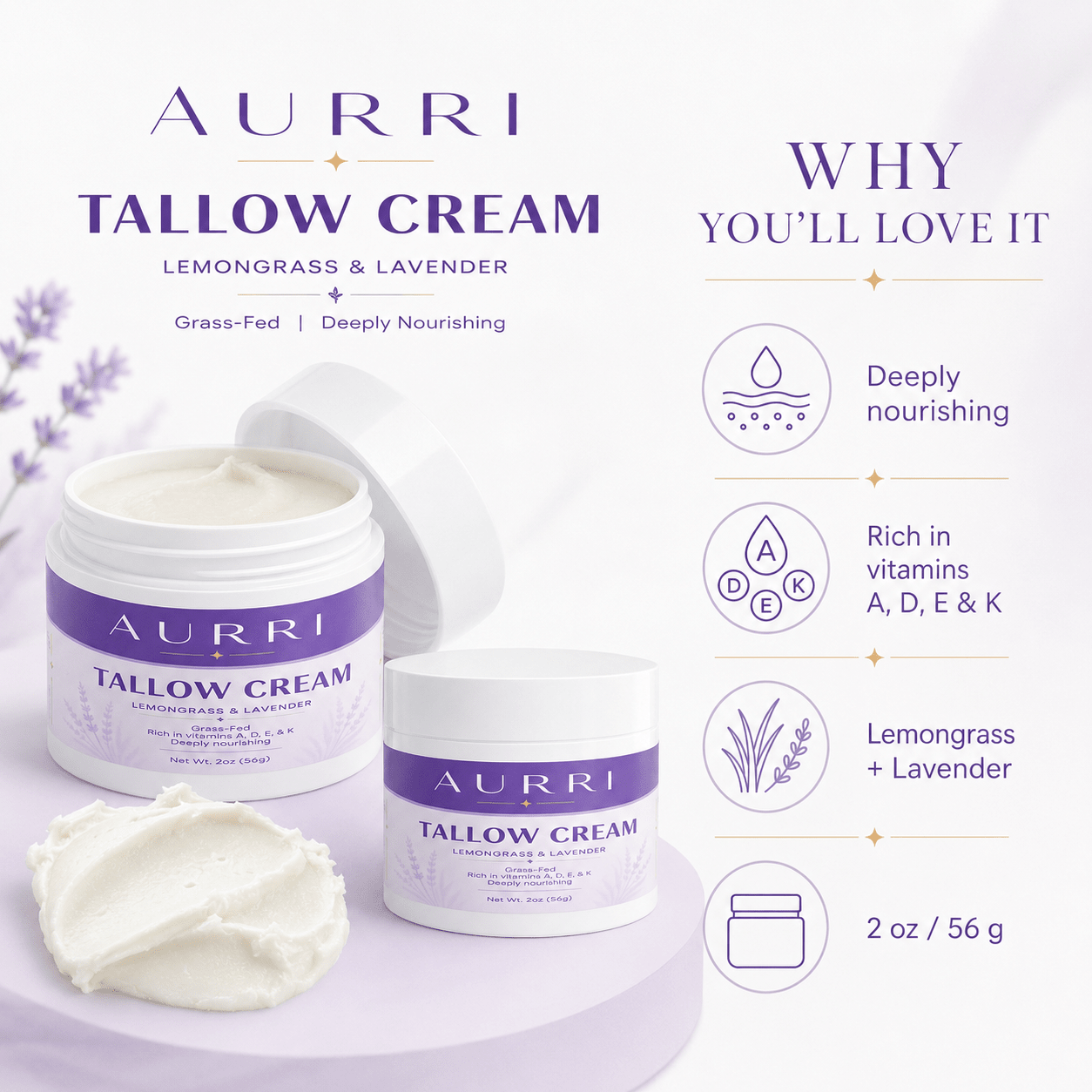 Tallow Cream Lemongrass & Lavender - AURRI