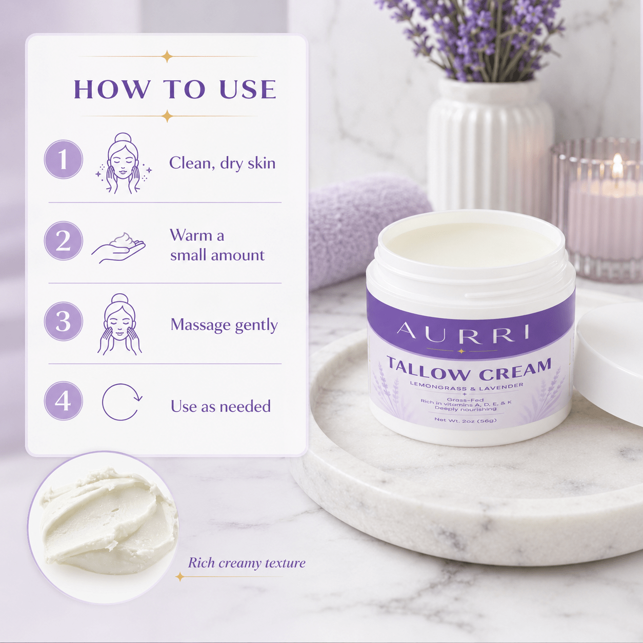 Tallow Cream Lemongrass & Lavender - AURRI