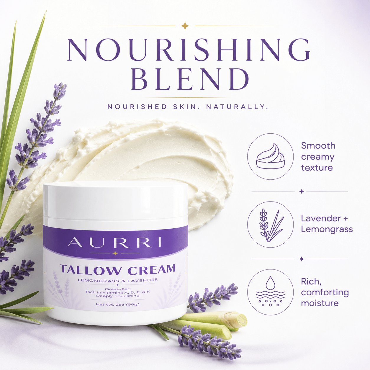 Tallow Cream Lemongrass & Lavender - AURRI